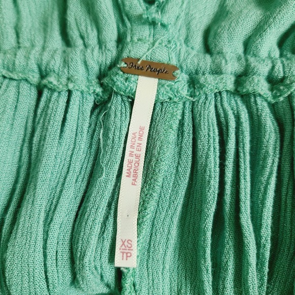 Free People Will Wait For You Boho Embroidered Midi Dress Green Gauze Flowy XS - Picture 7 of 10